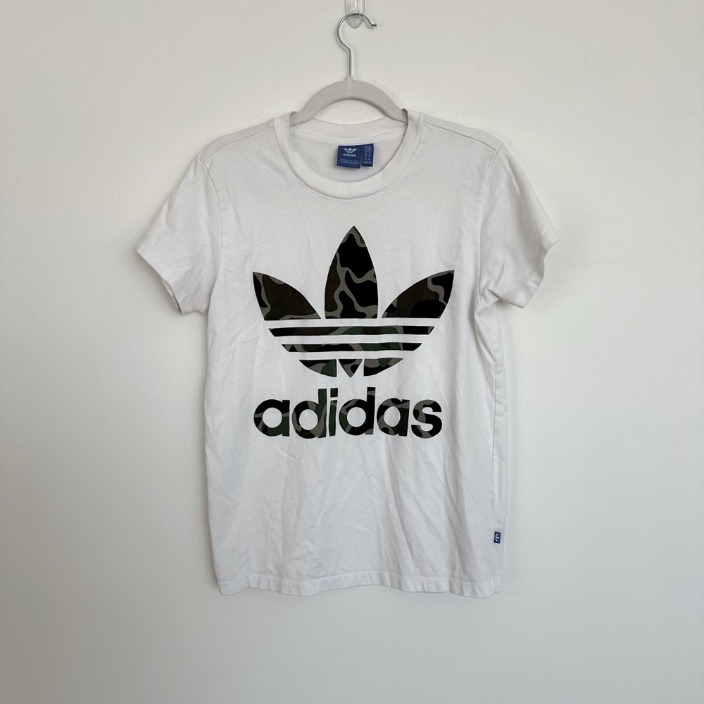 Adidas Oversized Tee White Green Khaki | Size XS